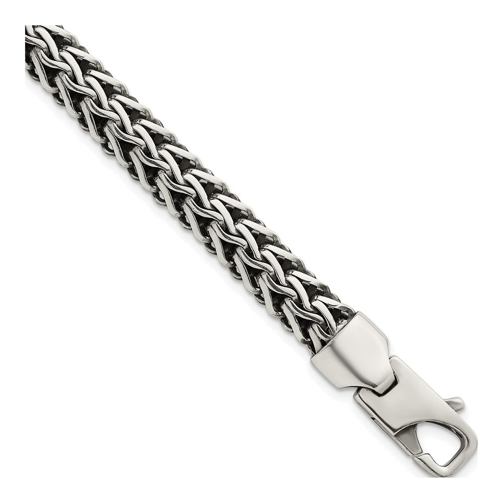 Sterling Silver Antiqued Polished 8.25mm Fancy Chain 7.75 Inch Bracelet with Lobster Clasp