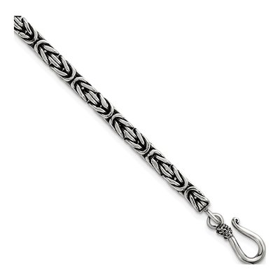 Men's Sterling Silver 3.8mm Antiqued Byzantine Chain Bracelet