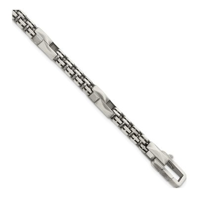 Men's Sterling Silver 7.5mm Black Box Chain Bracelet