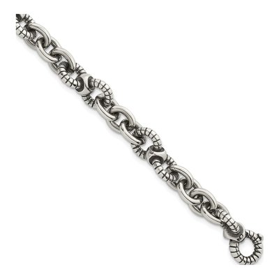 Men's Sterling Silver 9.5mm Oxidized Cable Link Round Bracelet