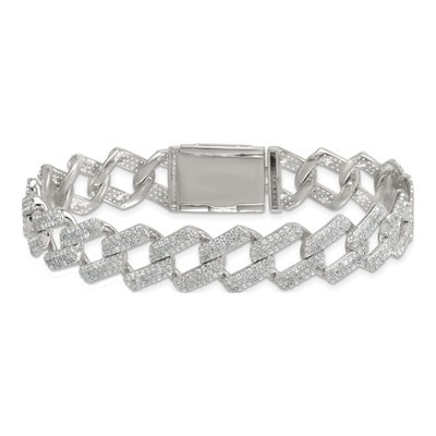 Sterling Silver CZ Curb Bracelet – view 4