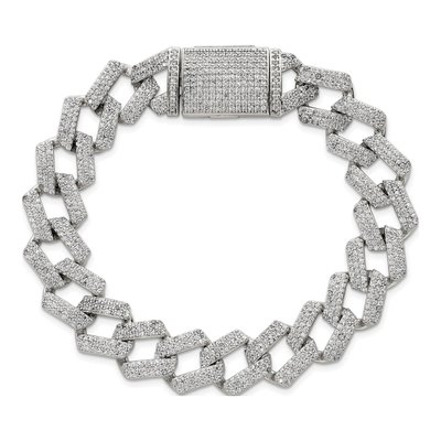 Sterling Silver CZ Curb Bracelet – view 5