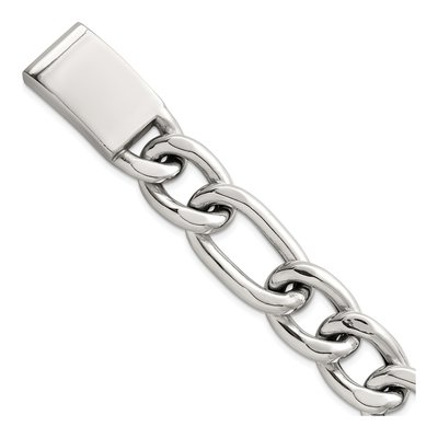 Men's Sterling Silver 17mm Curb Figaro Chain Bracelet