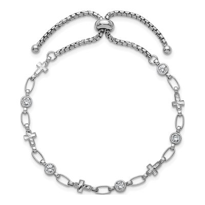 Sterling Silver CZ Cross Adjustable Bolo Bracelet – view 3