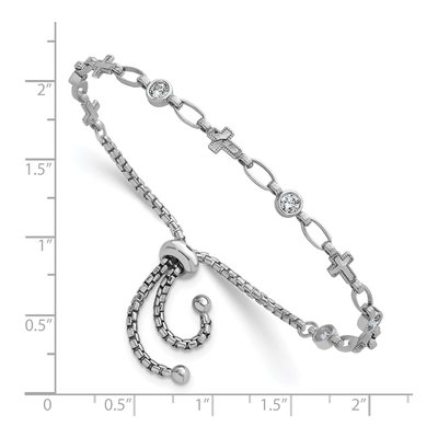 Sterling Silver CZ Cross Adjustable Bolo Bracelet – view 4