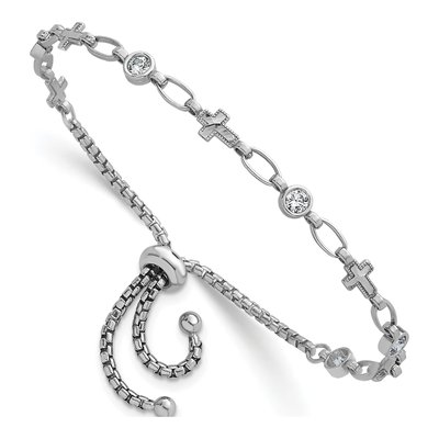 Sterling Silver CZ Cross Adjustable Bolo Bracelet