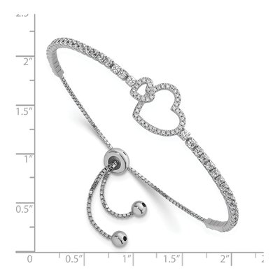 Sterling Silver CZ Two Hearts Adjustable Bolo Bracelet – view 4