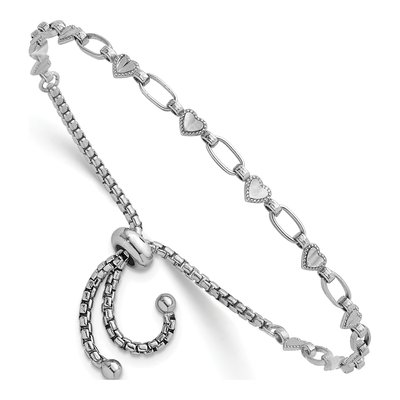 Sterling Silver Heart Link Adjustable Bolo Bracelet