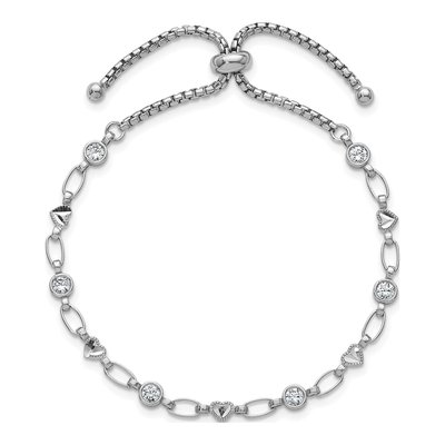 Sterling Silver CZ Heart Bolo Bracelet – view 3