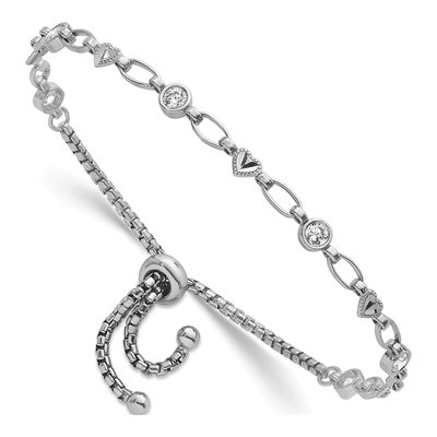 Sterling Silver CZ Heart Bolo Bracelet
