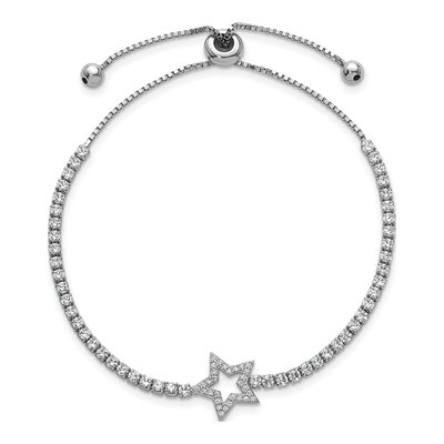 Sterling Silver CZ Star Adjustable Bolo Bracelet – view 3