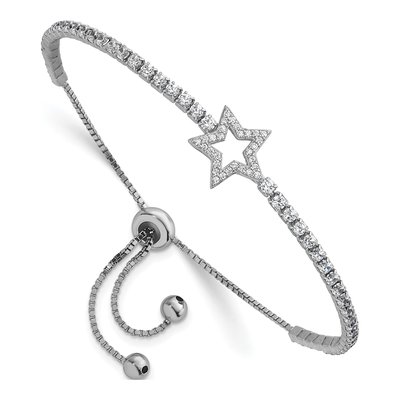Sterling Silver CZ Star Adjustable Bolo Bracelet