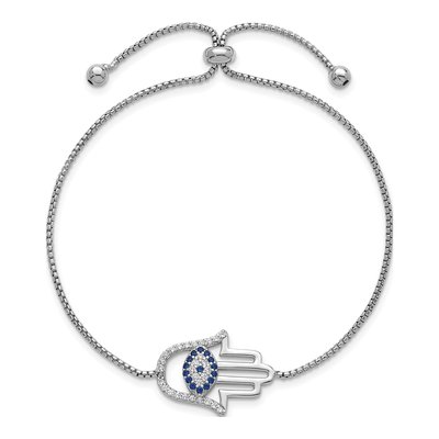 Sterling Silver CZ Evil Eye Hamsa Bolo Bracelet – view 3