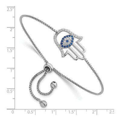 Sterling Silver CZ Evil Eye Hamsa Bolo Bracelet – view 4