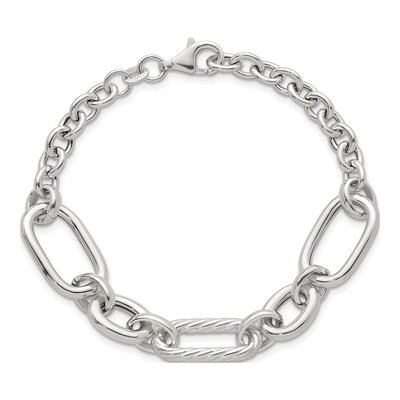 Sterling Silver 12.4mm Twisted Oval Round Link Chain Bracelet – view 5