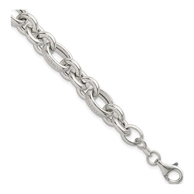 Sterling Silver 11mm Greek Key Link Chain Bracelet
