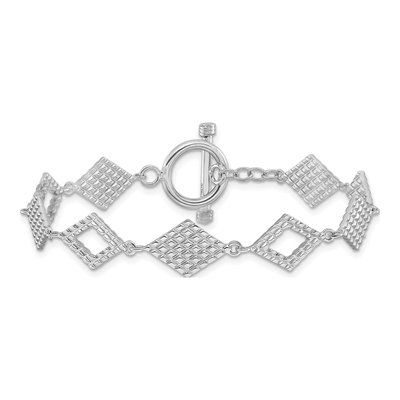 Sterling Silver 10.2mm Diamond-Shape Toggle Fancy Link Chain Bracelet – view 4