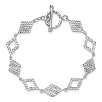 Sterling Silver 10.2mm Diamond-Shape Toggle Fancy Link Chain Bracelet – view 5