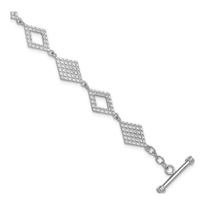 Sterling Silver 10.2mm Diamond-Shape Toggle Fancy Link Chain Bracelet