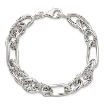 Sterling Silver 11.6mm Twisted Triple Open Link Chain Bracelet – view 5