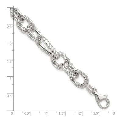 Sterling Silver 11.6mm Twisted Triple Open Link Chain Bracelet – view 6