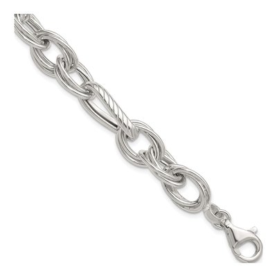Sterling Silver 11.6mm Twisted Triple Open Link Chain Bracelet