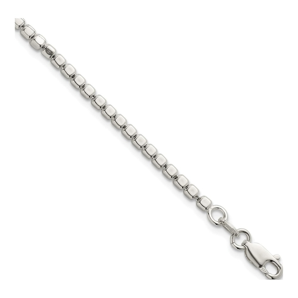 8 Inch Sterling Silver Polished And Square Beaded 7 Inch With 1 Inch Extension Bracelet with Lobster Clasp