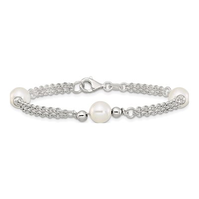 Sterling Silver Glass Pearl Double Strand Bracelet – view 3
