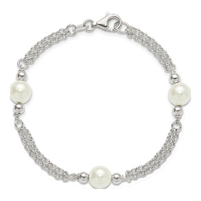 Sterling Silver Glass Pearl Double Strand Bracelet – view 4
