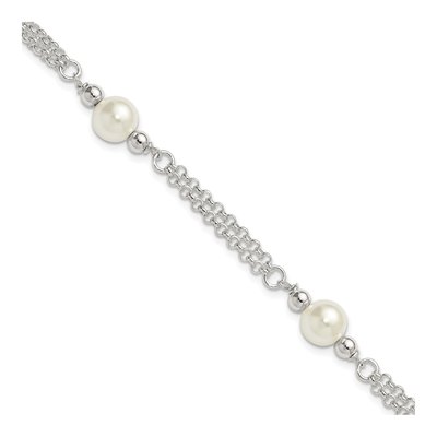 Sterling Silver Glass Pearl Double Strand Bracelet