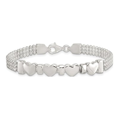 Sterling Silver 4-Hearts Beaded Bracelet – view 4