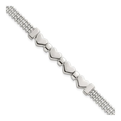 Sterling Silver 4-Hearts Beaded Bracelet