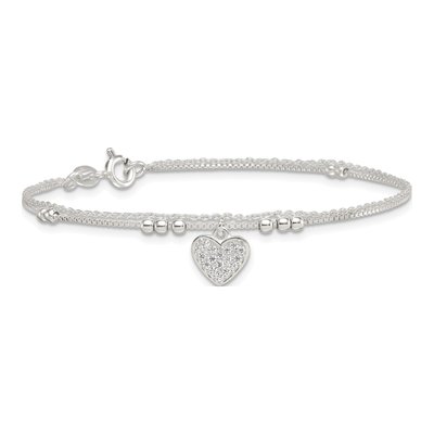 Sterling Silver CZ Heart Double Strand Bracelet – view 4