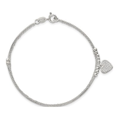 Sterling Silver CZ Heart Double Strand Bracelet – view 5