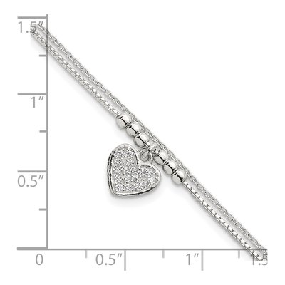 Sterling Silver CZ Heart Double Strand Bracelet – view 6