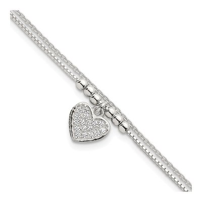 Sterling Silver CZ Heart Double Strand Bracelet