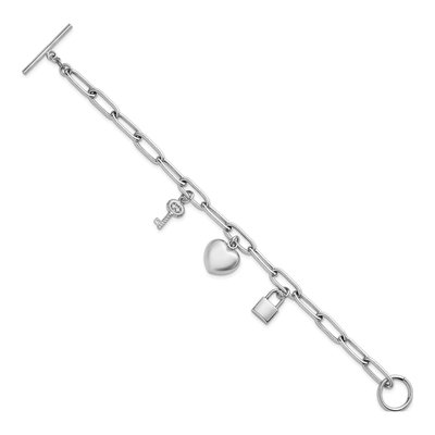 Sterling Silver CZ Heart Lock Key Bracelet – view 3