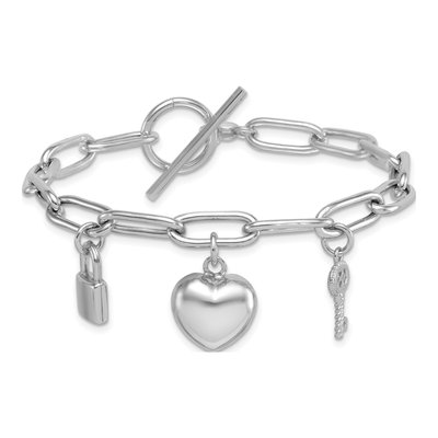 Sterling Silver CZ Heart Lock Key Bracelet – view 4