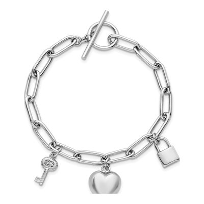 Sterling Silver CZ Heart Lock Key Bracelet – view 5