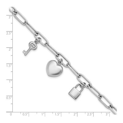 Sterling Silver CZ Heart Lock Key Bracelet – view 6