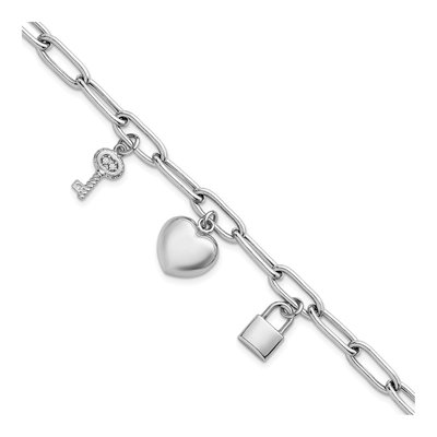Sterling Silver CZ Heart Lock Key Bracelet