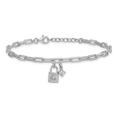 Sterling Silver CZ Lock Bracelet – view 4