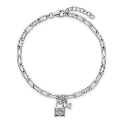 Sterling Silver CZ Lock Bracelet – view 5
