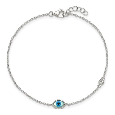 Sterling Silver Mother of Pearl & CZ Evil Eye Bracelet – view 4