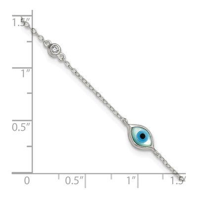 Sterling Silver Mother of Pearl & CZ Evil Eye Bracelet – view 5