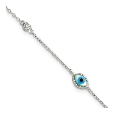 Sterling Silver Mother of Pearl & CZ Evil Eye Bracelet
