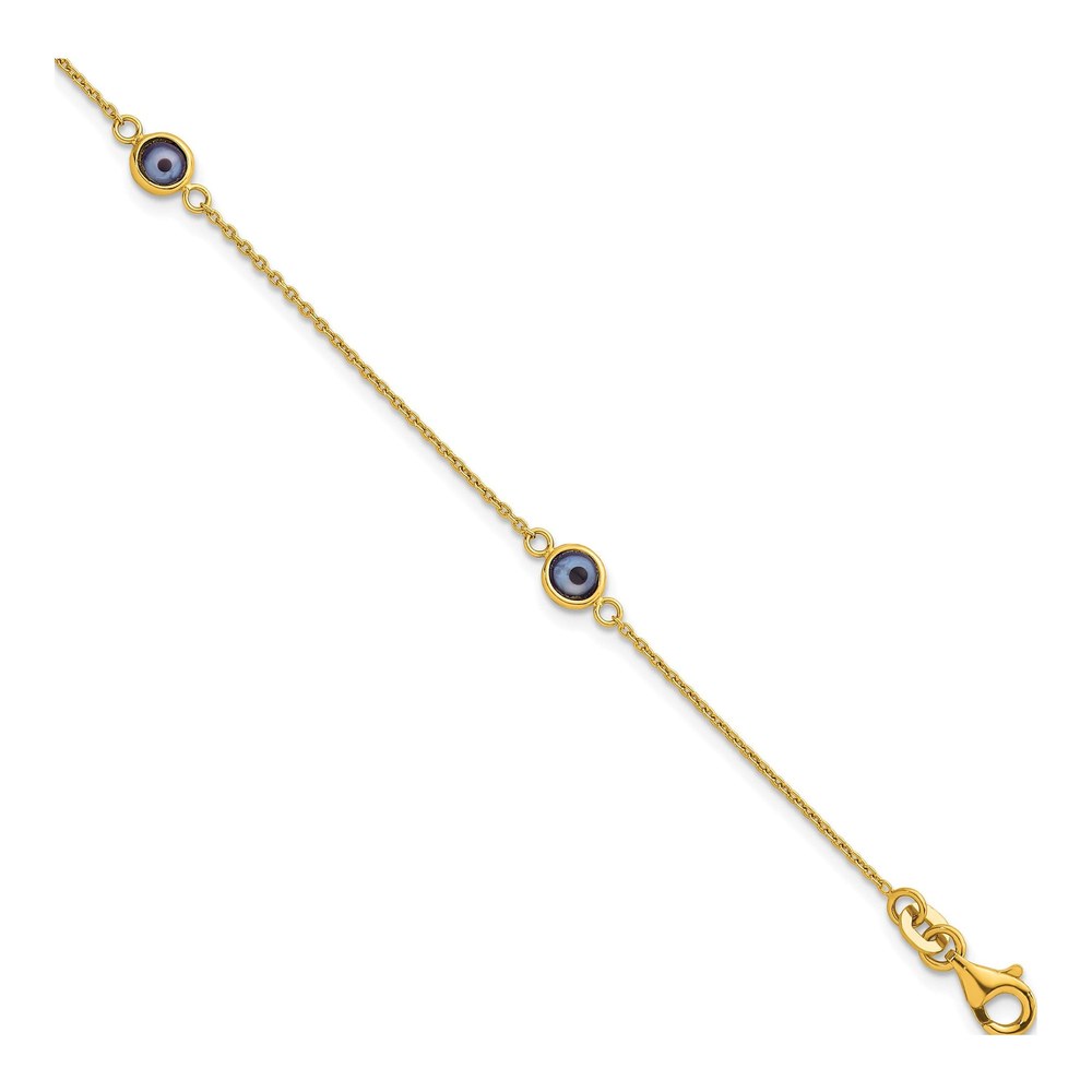 Sterling Silver Gold -Tone Polished And Glass Evil Eye 7.25 Inch Bracelet with Lobster Clasp