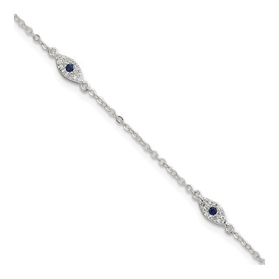 Sterling Silver CZ Evil Eye Bracelet