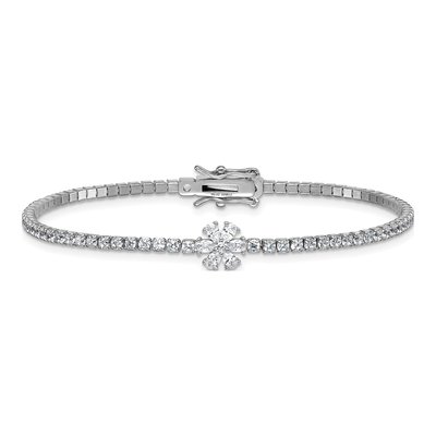 Sterling Silver CZ Flower Tennis Bracelet – view 4