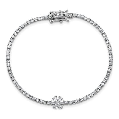 Sterling Silver CZ Flower Tennis Bracelet – view 5